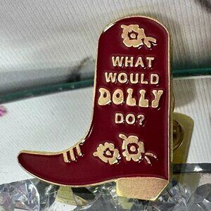 Pin 🧷 what would dolly do? Cowgirl boots cowboy boots pin red gold clip pin